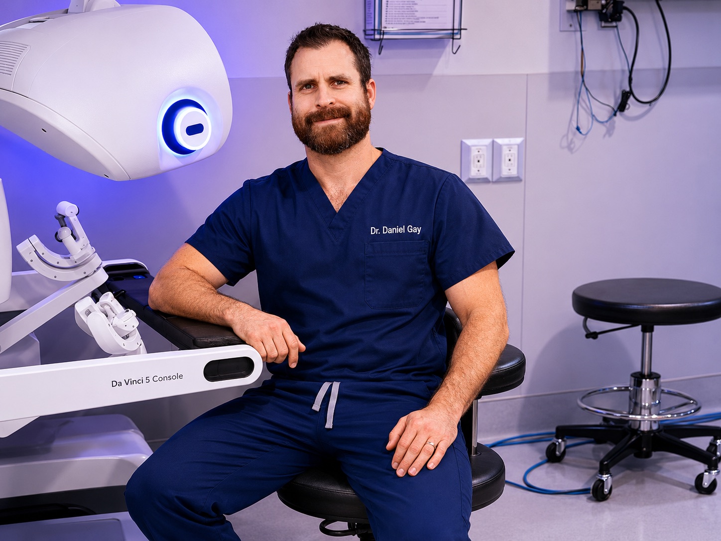 Dr. Daniel Gay, DO, FACOS with the da Vinci robotic surgery system
